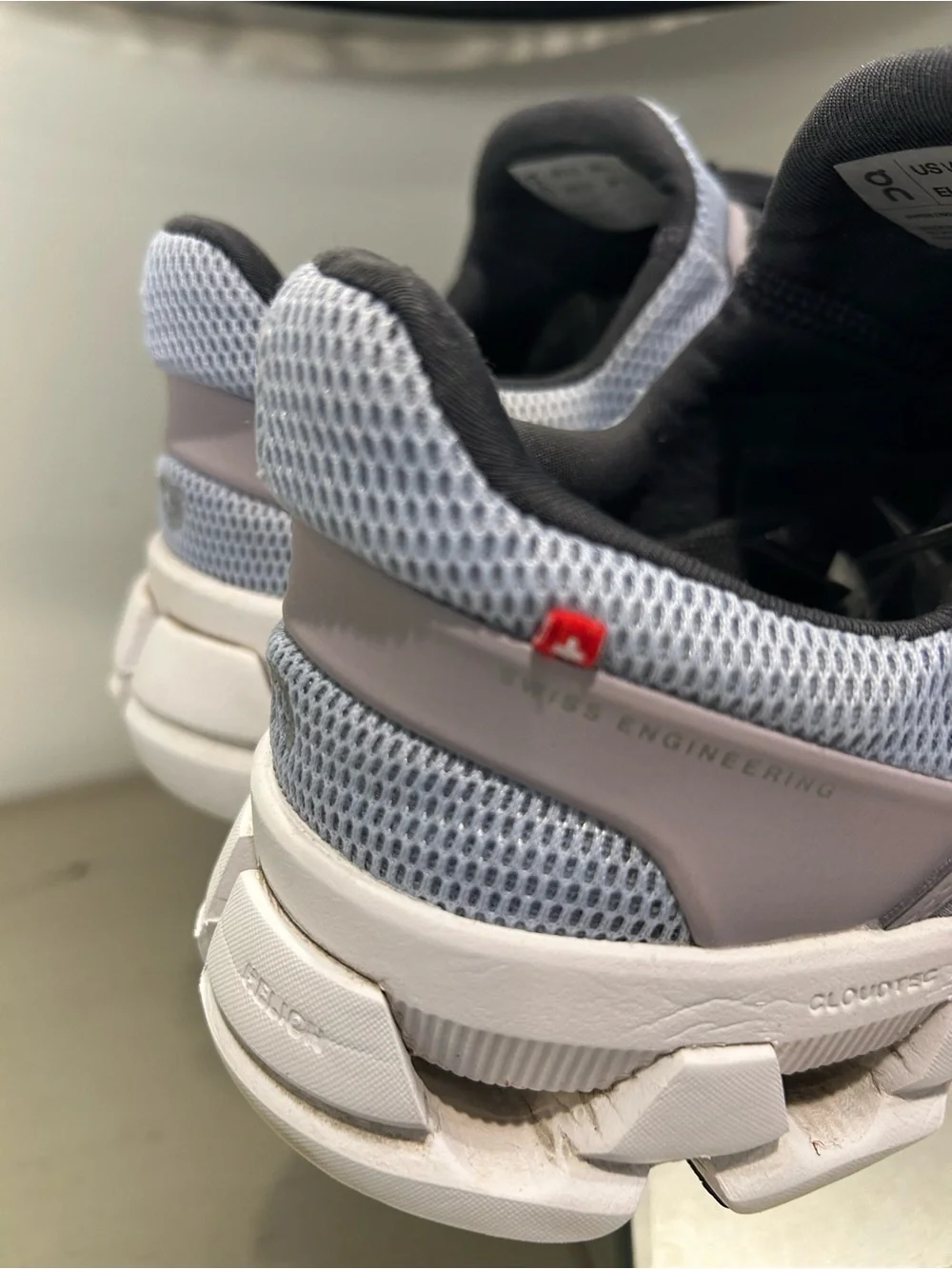 On Running women's Athletic Cloud Shoes in Light Grey with Blush Accents